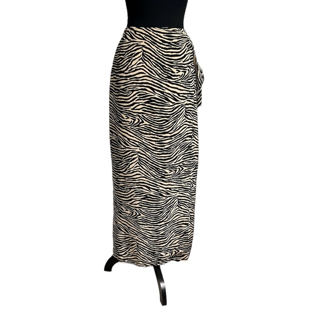 Silk Zebra Print Ann May Sarong Faux Wrap Skirt Size 4